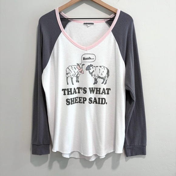 PJ Salvage Long Sleeve Soft That’s What Sheep Said Pajama Sleep Top - Picture 2 of 11
